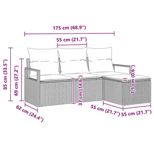 4-teiliges Sofa-Set Beige Poly-Rattan