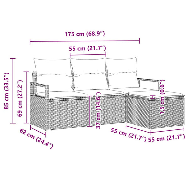 4-teiliges Sofa-Set Beige Poly-Rattan