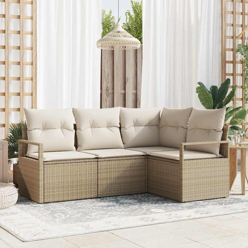 Beige Poly Rattan Sofa Set mit Kissen