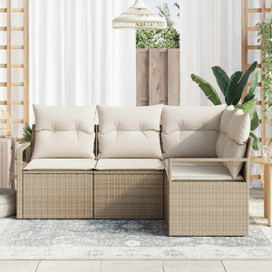 Beige Poly Rattan Sofa Set mit Kissen