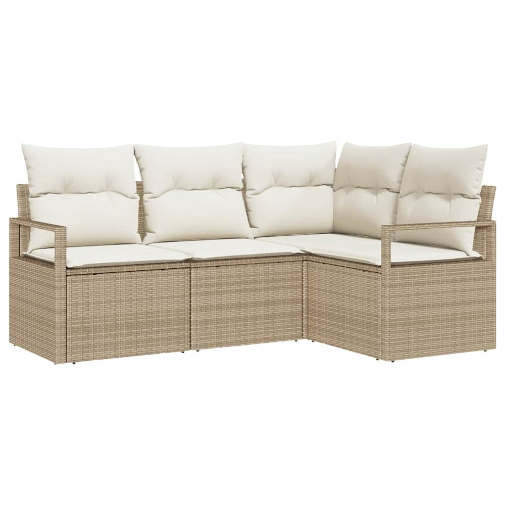 Beige Poly Rattan Sofa Set mit Kissen