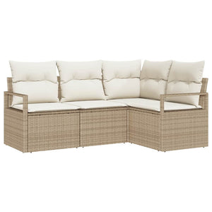Beige Poly Rattan Sofa Set mit Kissen
