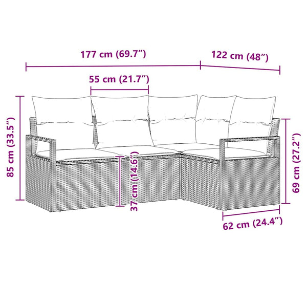 Beige Poly Rattan Sofa Set mit Kissen