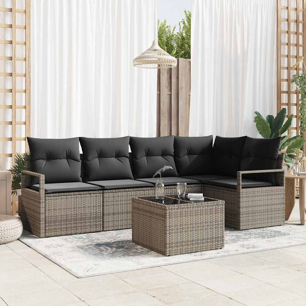 Graues Poly-Rattan Sofa Set, 6-teilig