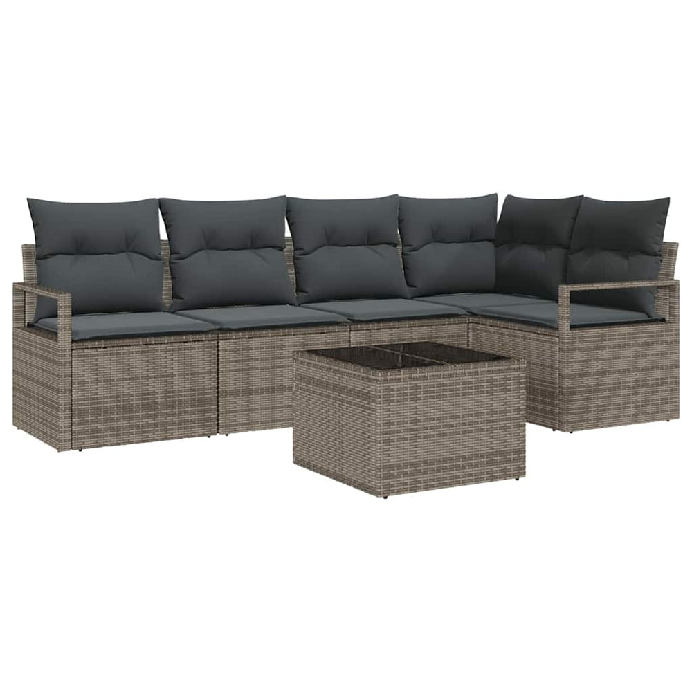 Graues Poly-Rattan Sofa Set, 6-teilig