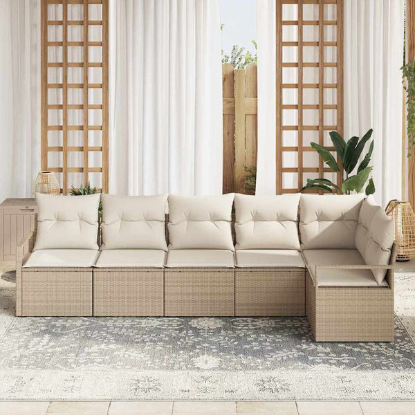 Beige Poly Rattan Sofa Set mit Kissen