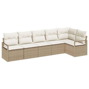 Beige Poly Rattan Sofa Set mit Kissen