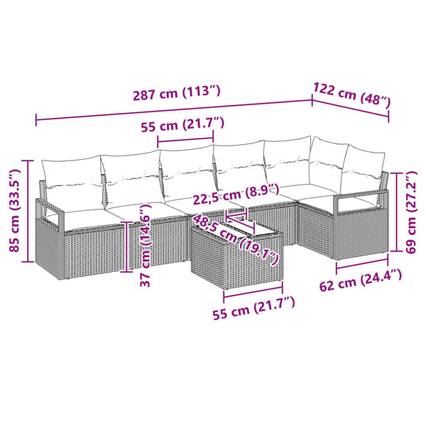 Poly-Rattan Sofa Set, 7-teilig, Braun