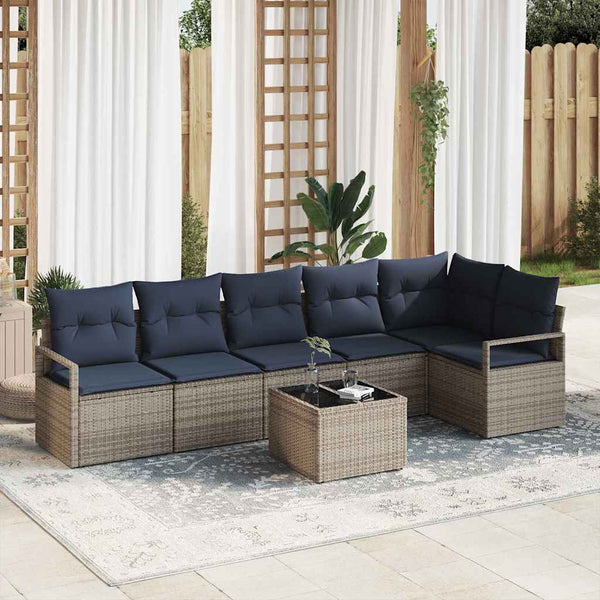 vidaXL 7-Piece Gray Poly Rattan Sofa Set