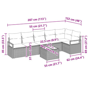 vidaXL 7-Piece Gray Poly Rattan Sofa Set