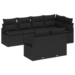 vidaXL Sofa Set 7 pcs Black Poly Rattan