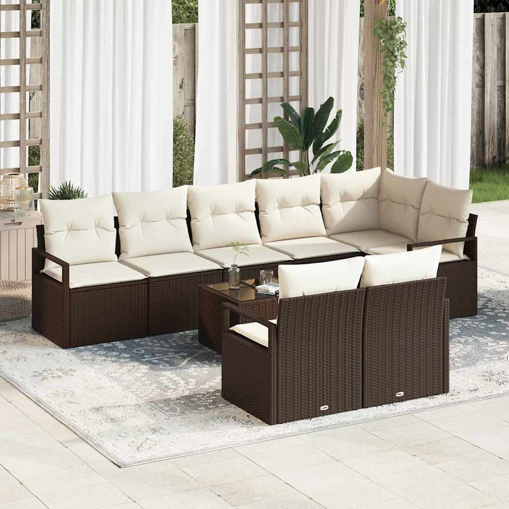 vidaXL 9-Piece Sofa Set Brown Poly Rattan