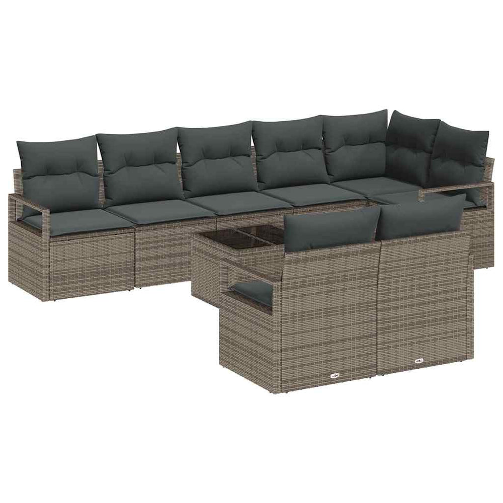 vidaXL Sofa Set 9 pcs Gray Poly Rattan
