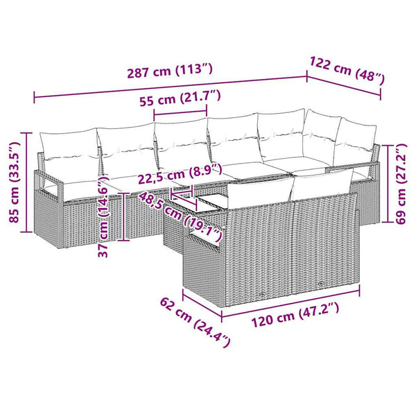 vidaXL Sofa Set 9 pcs Gray Poly Rattan