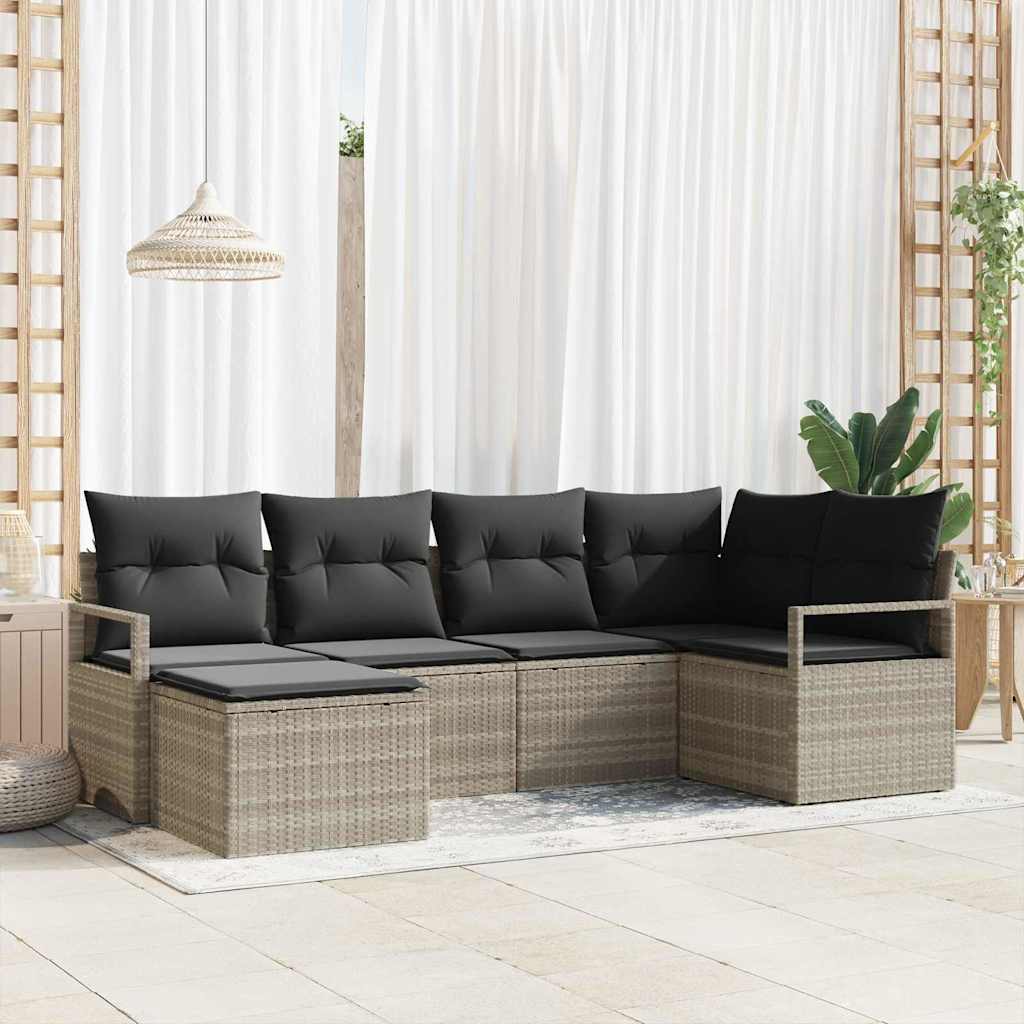 vidaXL 6-Piece Sofa Set Light Gray Poly Rattan