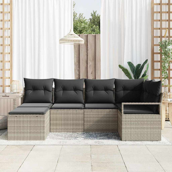 vidaXL 6-Piece Sofa Set Light Gray Poly Rattan