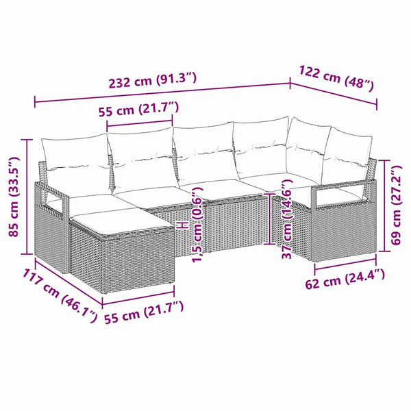 vidaXL 6-Piece Sofa Set Light Gray Poly Rattan