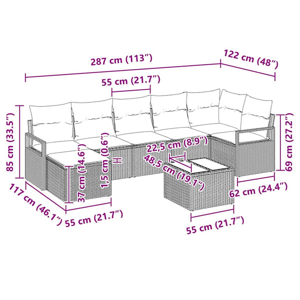 vidaXL Sofa Set 8 pcs Beige Poly Rattan