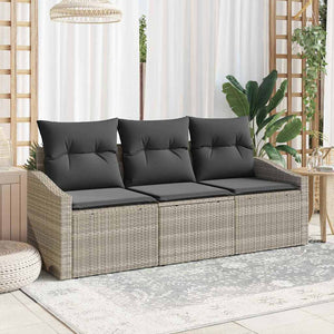 vidaXL Sofa Set with Cushions 3 pcs Light Grey Poly Rattan