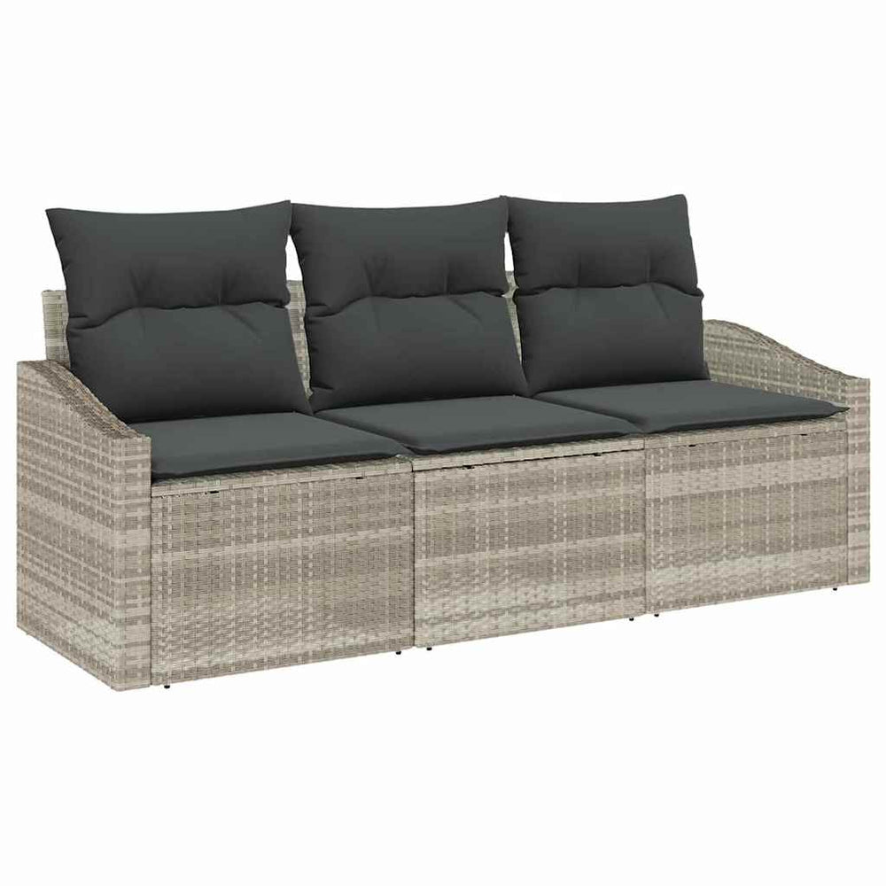 vidaXL Sofa Set with Cushions 3 pcs Light Grey Poly Rattan