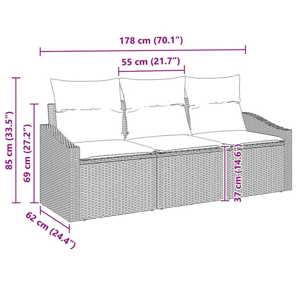vidaXL Sofa Set with Cushions 3 pcs Light Grey Poly Rattan