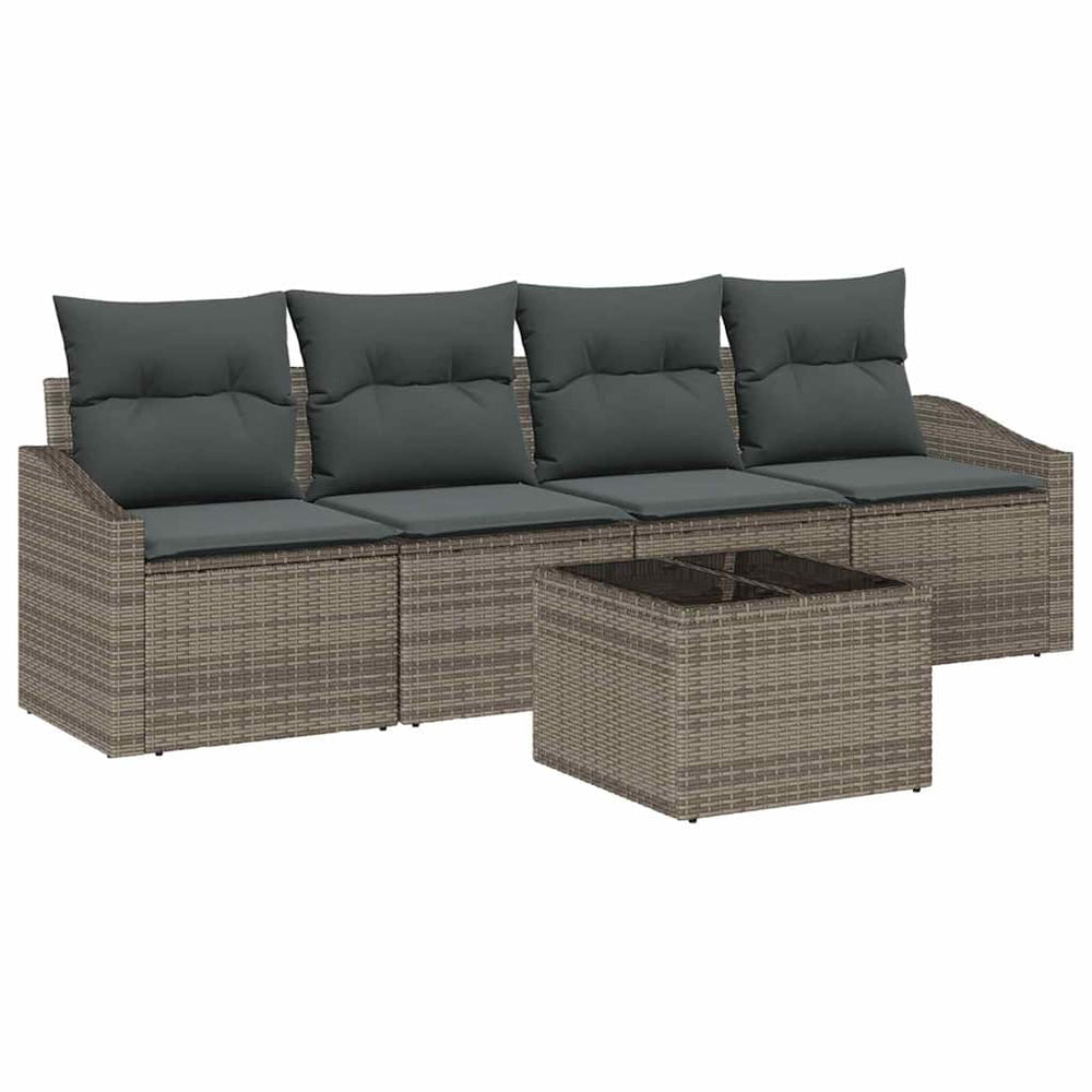 vidaXL Sofa Set with Cushions with Cushions 5 pcs Grey Poly Rattan