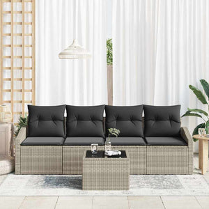 vidaXL Sofa Set with Cushions 5 pcs Light Grey Poly Rattan