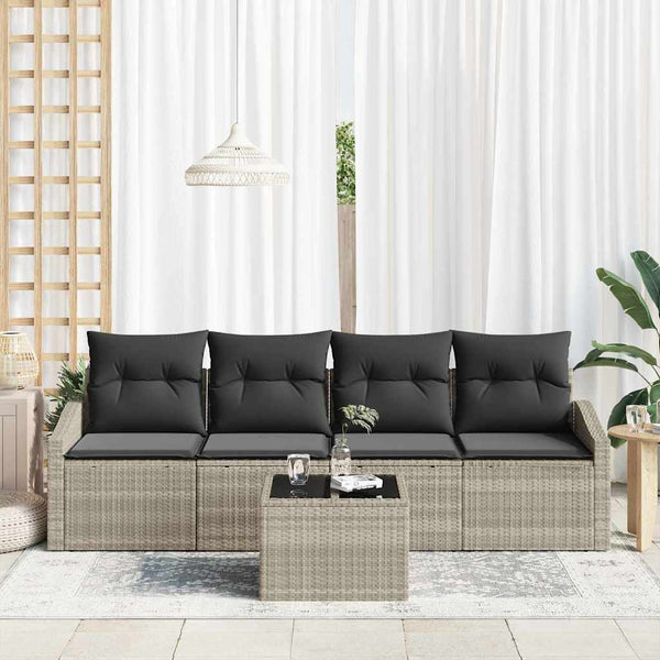 vidaXL Sofa Set with Cushions 5 pcs Light Grey Poly Rattan