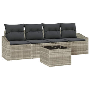 vidaXL Sofa Set with Cushions 5 pcs Light Grey Poly Rattan