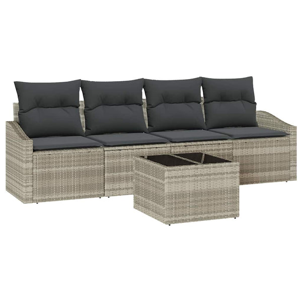vidaXL Sofa Set with Cushions 5 pcs Light Grey Poly Rattan