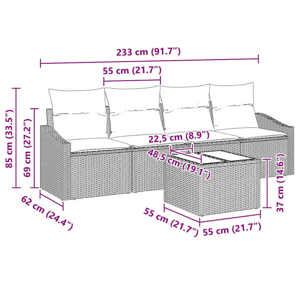 vidaXL Sofa Set with Cushions 5 pcs Light Grey Poly Rattan