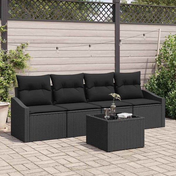 vidaXL Sofa Set with Cushions 5 pcs Black Poly Rattan
