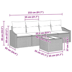 vidaXL Sofa Set with Cushions 5 pcs Black Poly Rattan