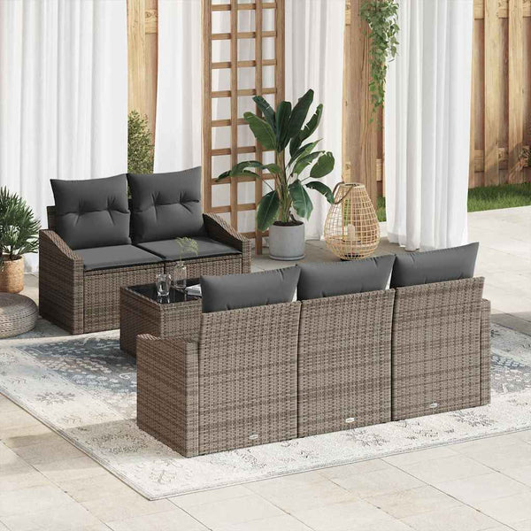 vidaXL Sofa Set with Cushions 6 pcs Grey Poly Rattan