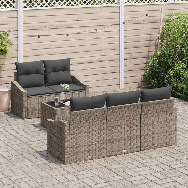 vidaXL Sofa Set with Cushions 6 pcs Grey Poly Rattan