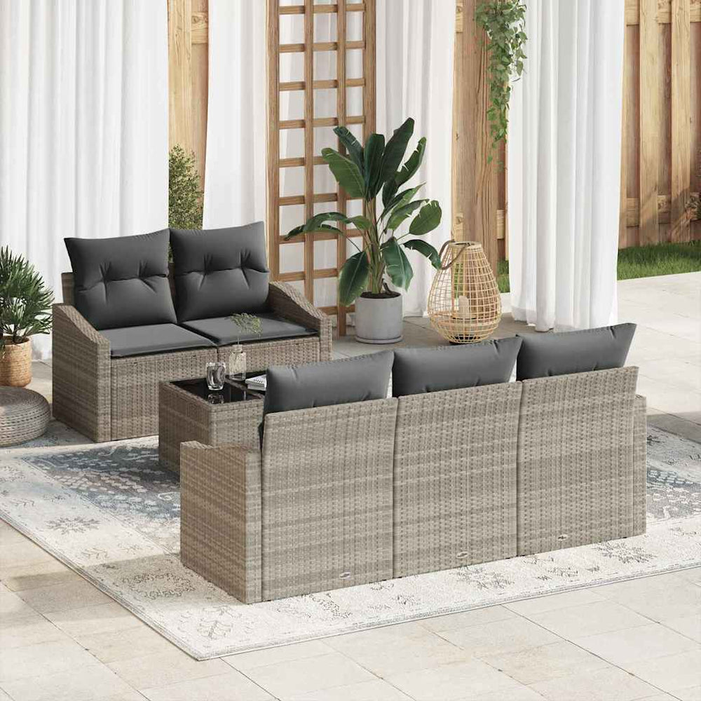 vidaXL Sofa Set with Cushions 6 pcs Light Grey Poly Rattan