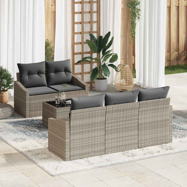 vidaXL Sofa Set with Cushions 6 pcs Light Grey Poly Rattan