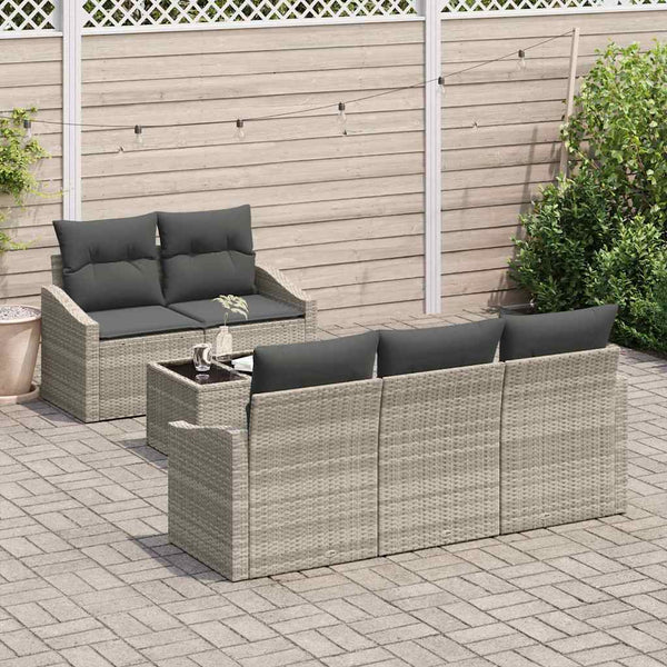 vidaXL Sofa Set with Cushions 6 pcs Light Grey Poly Rattan