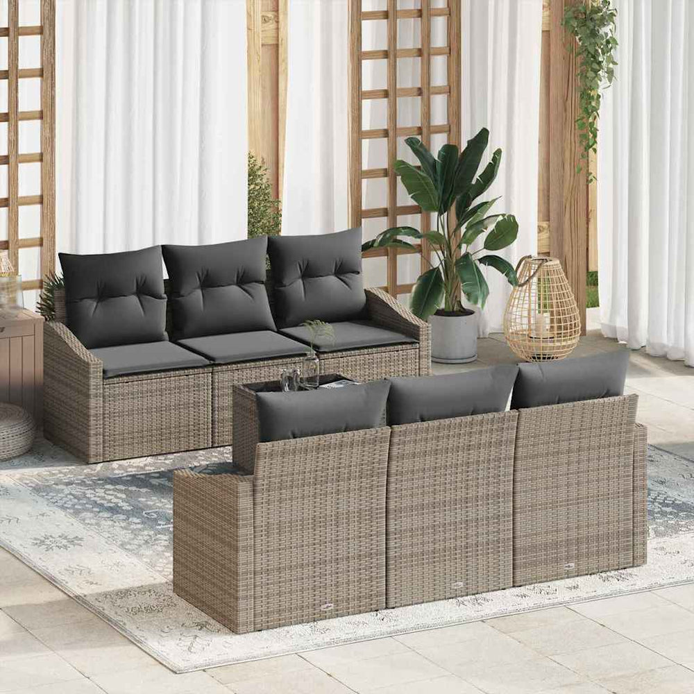 vidaXL Sofa Set with Cushions 7 pcs Grey Poly Rattan