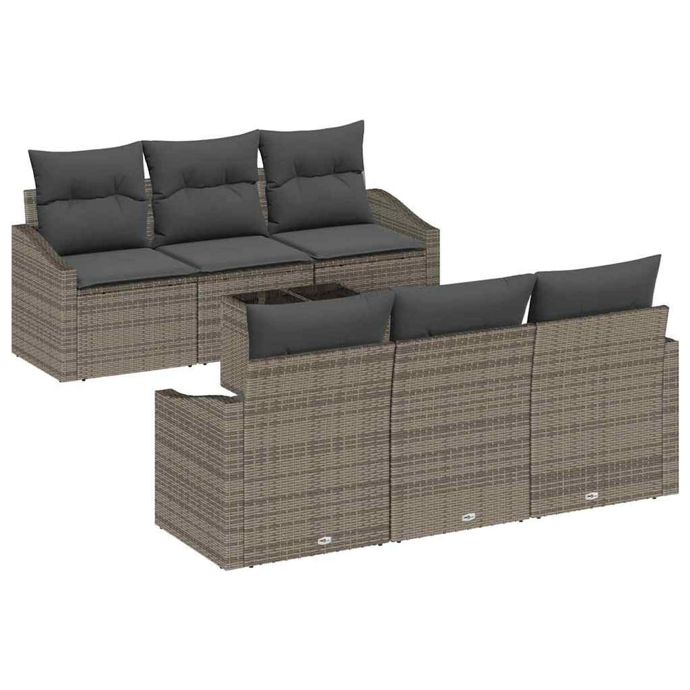 vidaXL Sofa Set with Cushions 7 pcs Grey Poly Rattan