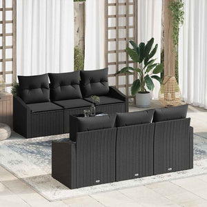 vidaXL Sofa Set with Cushions 7 pcs Black Poly Rattan