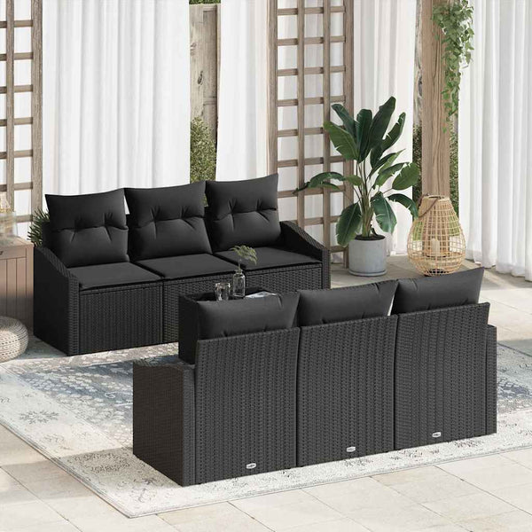 vidaXL Sofa Set with Cushions 7 pcs Black Poly Rattan