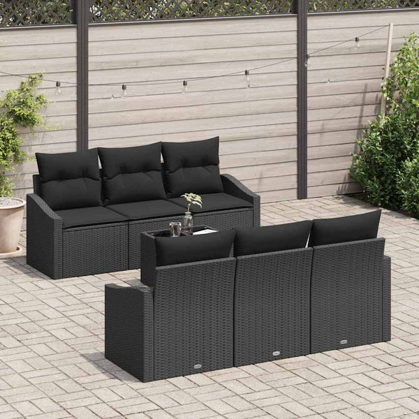 vidaXL Sofa Set with Cushions 7 pcs Black Poly Rattan