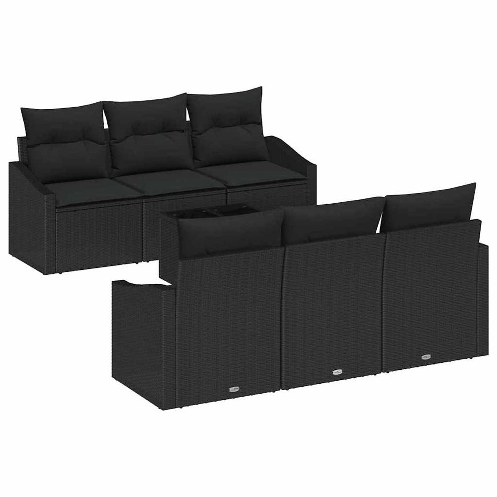 vidaXL Sofa Set with Cushions 7 pcs Black Poly Rattan