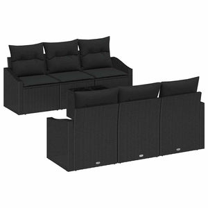 vidaXL Sofa Set with Cushions 7 pcs Black Poly Rattan
