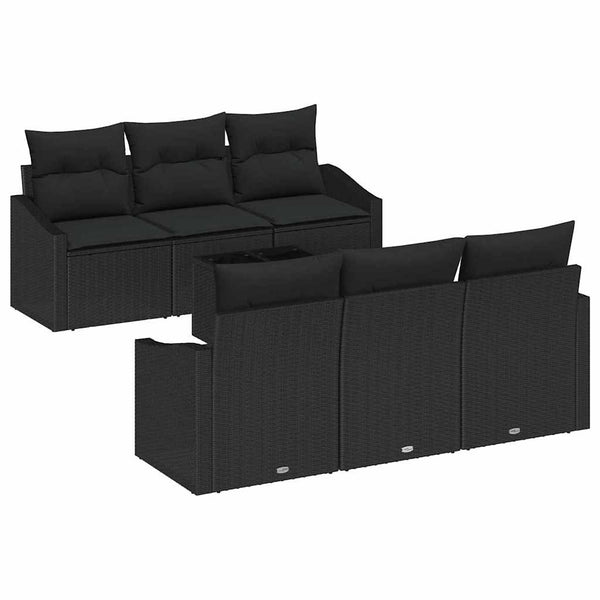 vidaXL Sofa Set with Cushions 7 pcs Black Poly Rattan