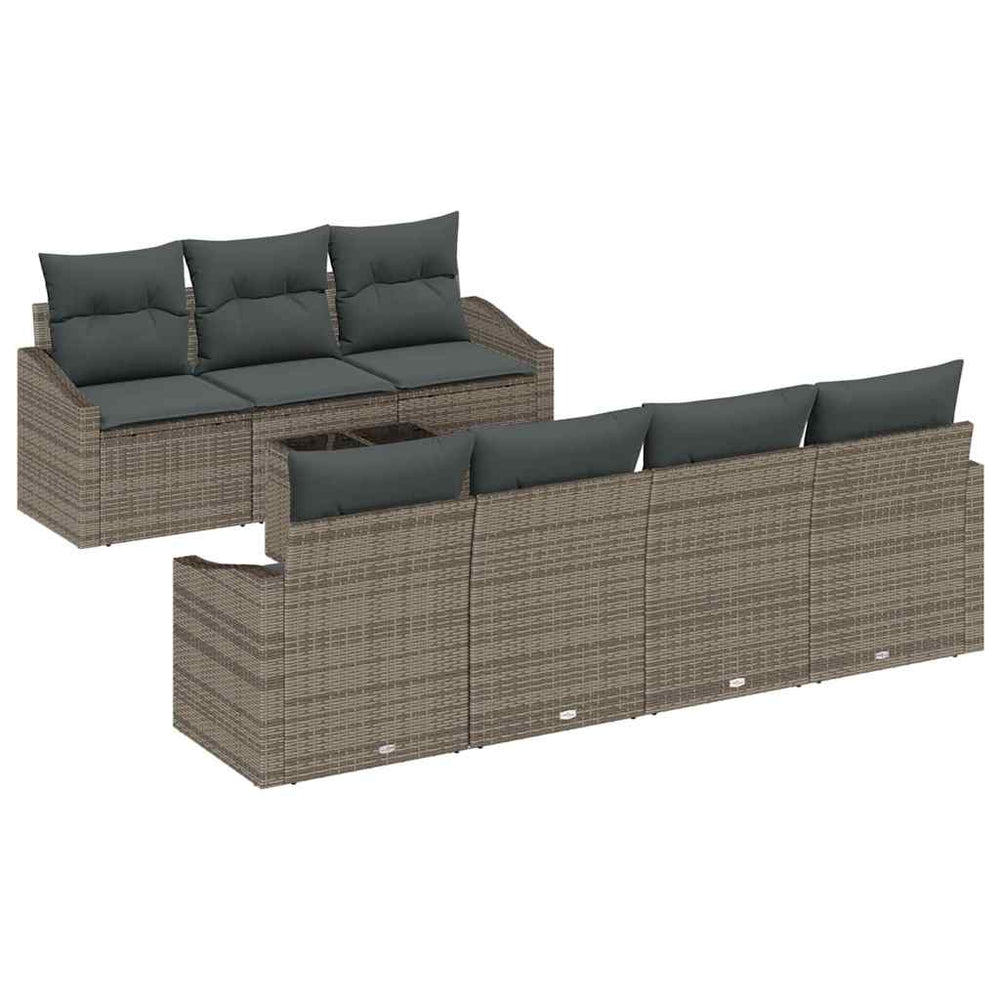 vidaXL Sofa Set with Cushions 8 pcs Grey Poly Rattan