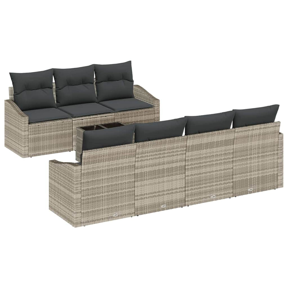 vidaXL Sofa Set with Cushions 8 pcs Light Grey Poly Rattan
