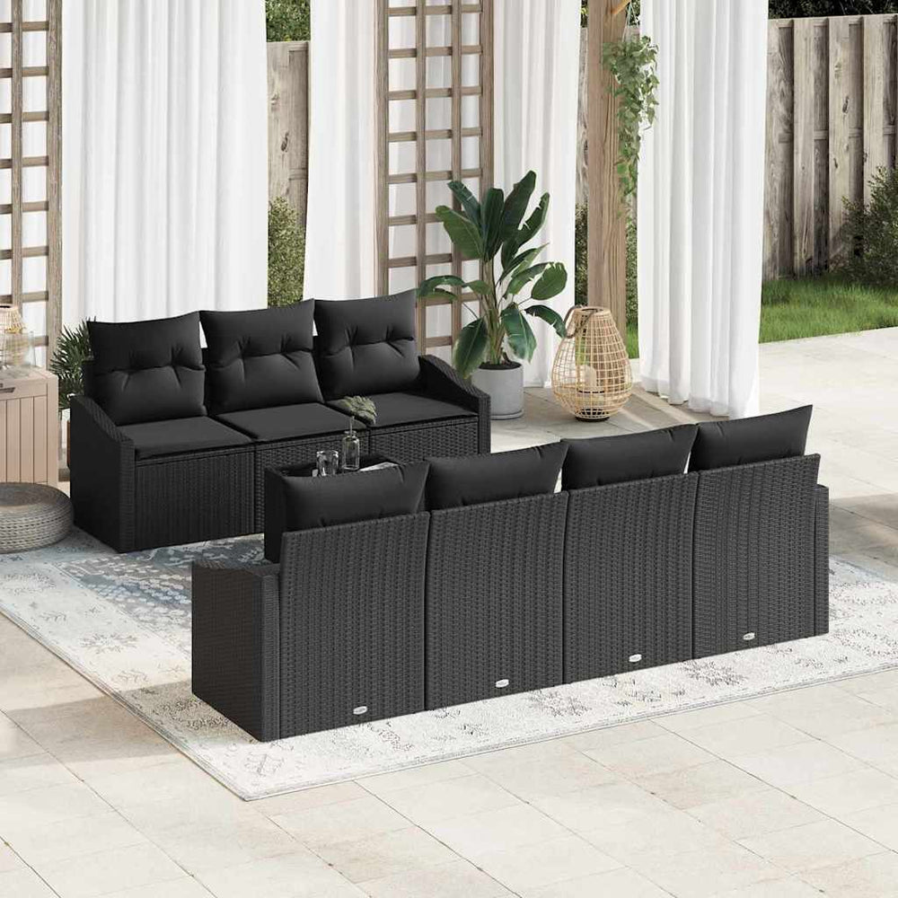 vidaXL Sofa Set with Cushions 8 pcs Black Poly Rattan