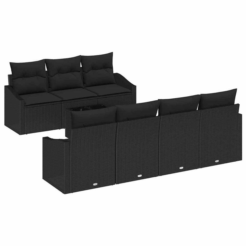 vidaXL Sofa Set with Cushions 8 pcs Black Poly Rattan